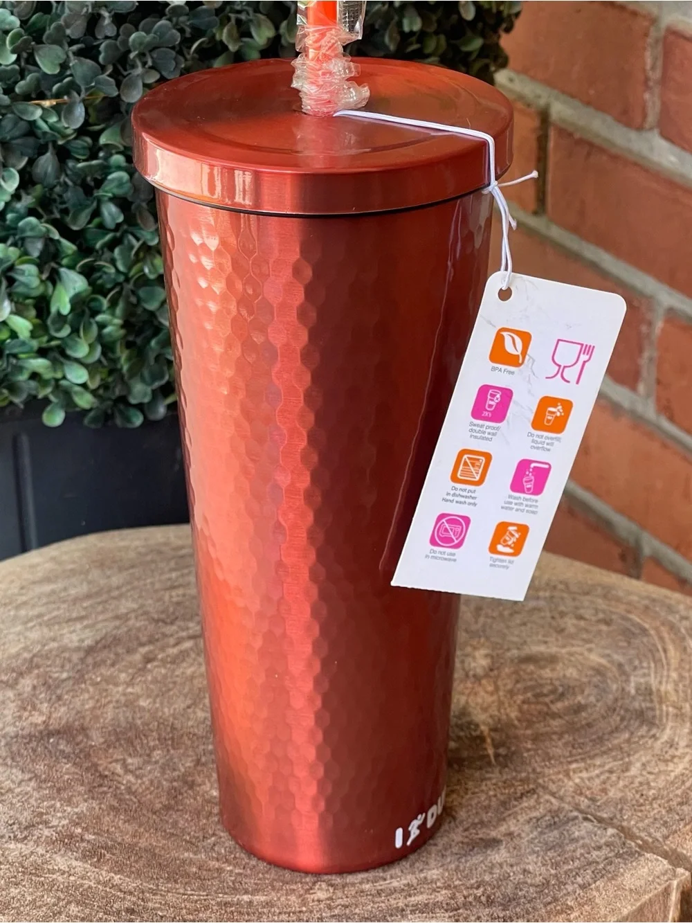 New DUNKIN Copper Orange Hammered Stainless Sipper (24oz.) 2021 Release Tumbler